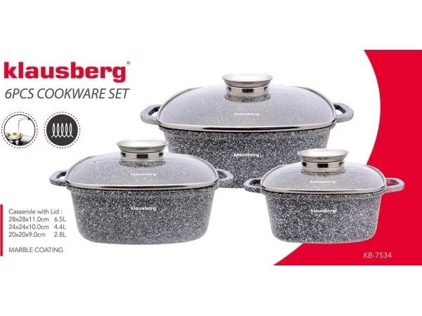 Grytesett 6 deler grå marmor Ø 20/24/28 cm Klausberg