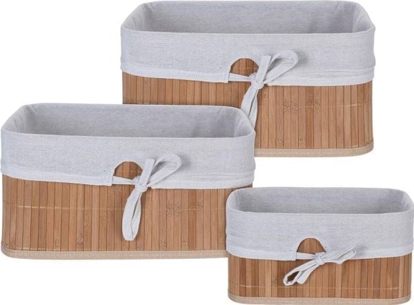 H&S Decoration sett med bambuskasser 3 stk - beige