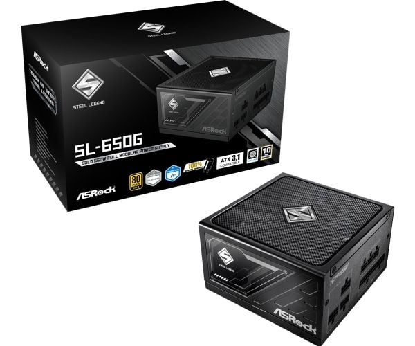 ASRock Steel Legend SL-650G - Strømforsyning (intern) - ATX12V 3.1/ EPS12V - 80 PLUS Gold - Cybenetics Platinum - AC 100-240 V - 650 watt - stålsvart