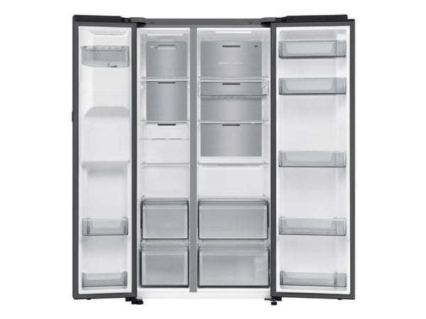 Samsung RS80F64KEF, Frittstående, Amerikansk dør, Svart, 2 dører, Premium Black Steel, På innsiden