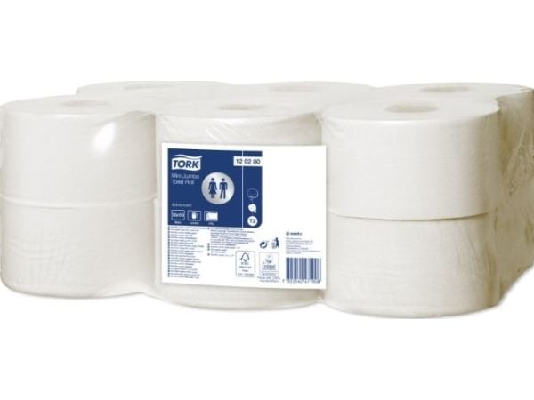 Toalettpapper Tork Advanced Mini Jumbo T2, 2-lagers, 170 m, vit, förpackning med 12 st
