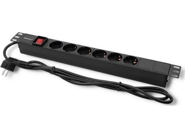 Qoltec - pistorasia (rack-versio) - AC 220-240 V - 3680 Watt - tulo: virta CEE 7/7 - lähtöliittimet: 6 (6 x virta CEE 7/3) - 1U - 19" - 2 m kaapeli...
