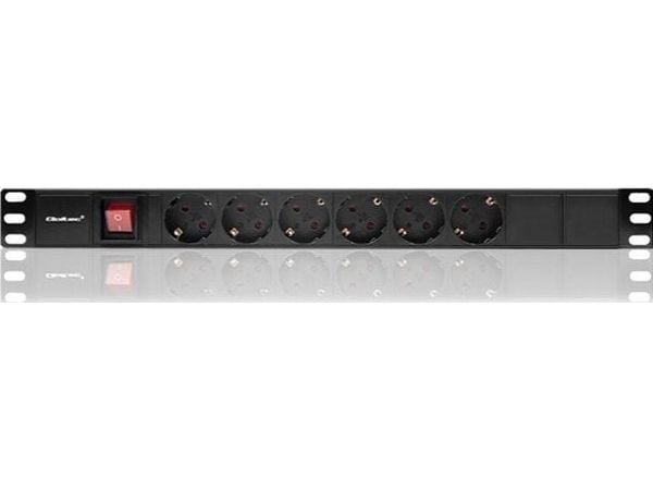 Qoltec - pistorasia (rack-versio) - AC 220-240 V - 3680 Watt - tulo: virta CEE 7/7 - lähtöliittimet: 6 (6 x virta CEE 7/3) - 1U - 19" - 2 m kaapeli...