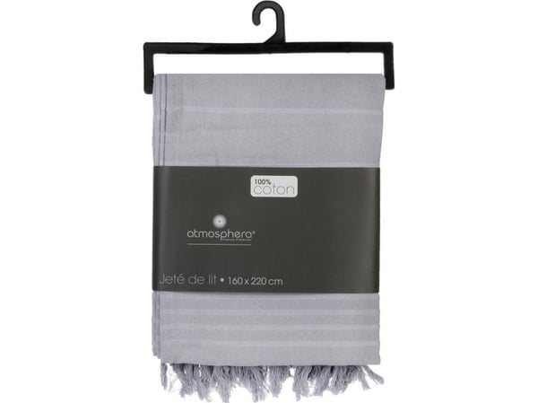 Atmosphera Sengeteppe 160x220 med frynser, grå