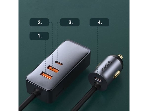 Baseus bildeler/lader Share Together 2x USB / 2x USB Type C 120W PPS PD grå (CCBT-A0G)