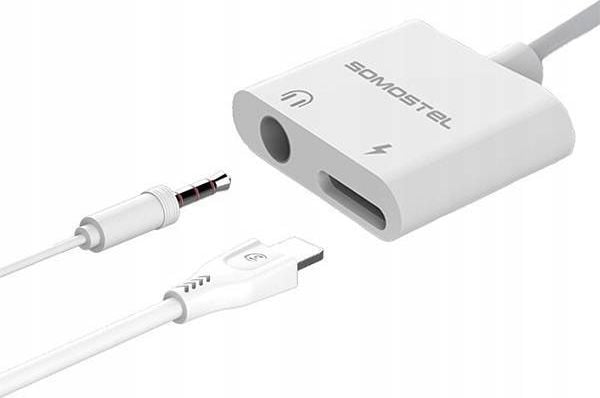 Adapter USB Somostel SMS-BZ03 Lightning - Jack 3.5mm + Lightning Biały (SMS-BZ03)
