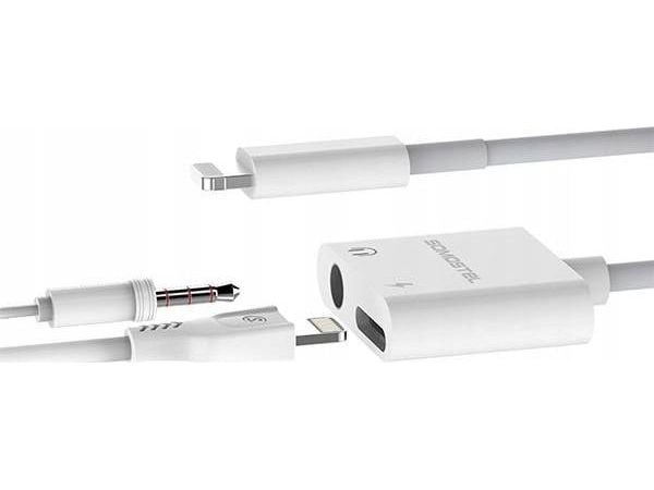 Adapter USB Somostel SMS-BZ03 Lightning - Jack 3.5mm + Lightning Biały (SMS-BZ03)