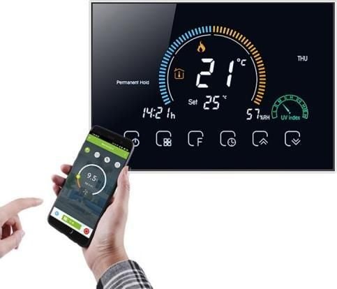 Renov8 Smart Wi-Fi-termostat med farge-LCD for gassfyr med tørrkontakt – kompatibel med 86x86 og rund 60 mm boks