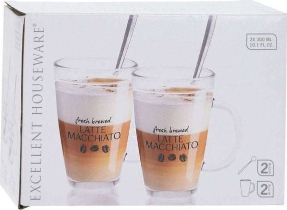 Excellent Houseware glass til latte med skje 300 ml 2 stk