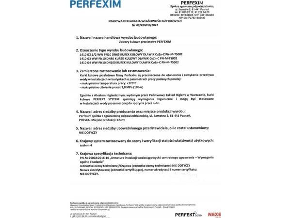 Perfexim 1410 KULEVENTIL II PN10 21/2 WW A