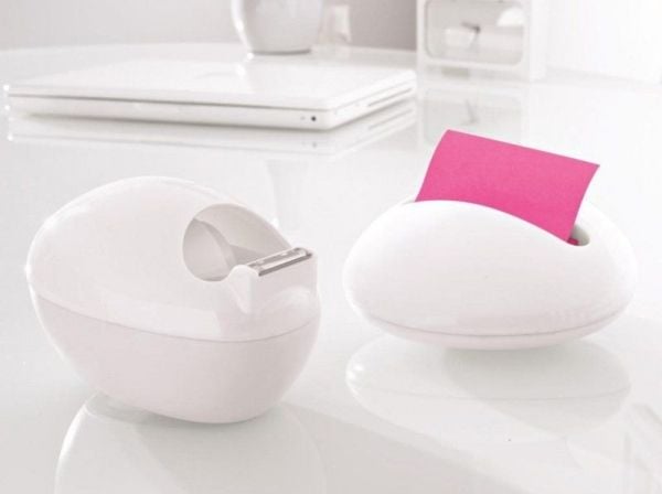 Scotch by Karim Rashid - Dispenser med kontortape - skrivebord - 19 mm x 7.5 m - hvit dispenser, usynlig