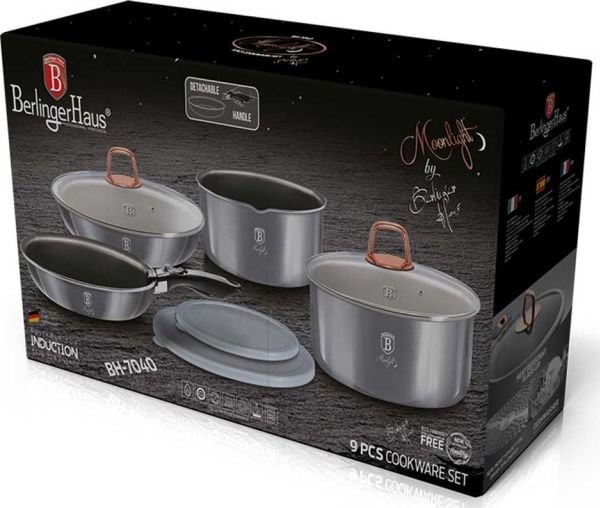 Berlinger Haus BH/7040, Mixed set, Grå, Aluminium, Titan, Ergonomisk, Mykt grep, Gass, Halogen, Induksjon