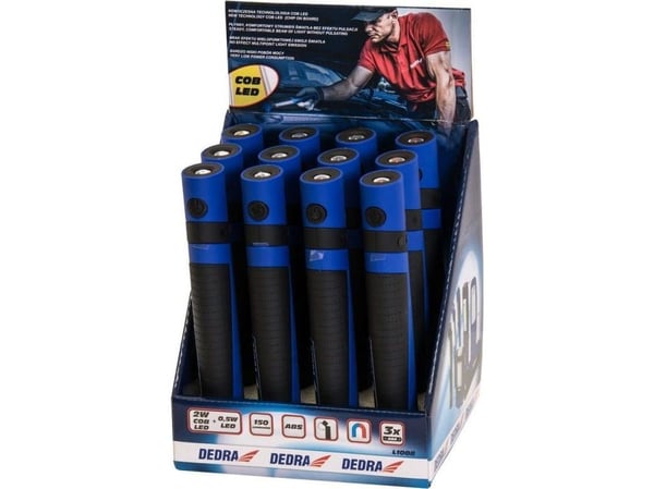 Dedra lommelykt 2W COB LED + 0,5W LED, teleskopisk med batterier L1008 DEDRA