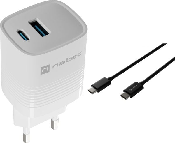 Natec Ribera-lader 1x USB-A 1x USB-C 3 A (NUC-2140) + USB-C til USB-C-kabel 2 m svart