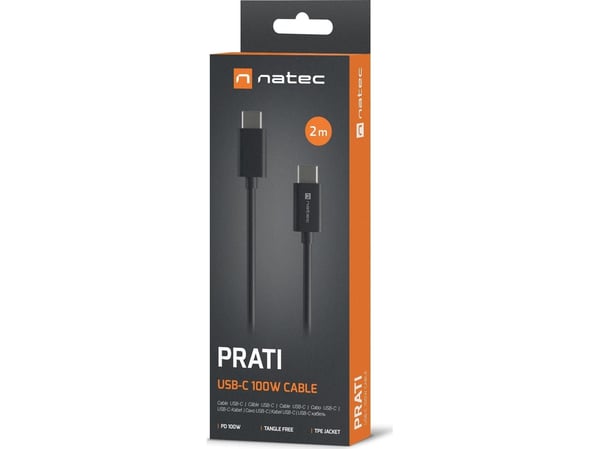 Natec Ribera-lader 1x USB-A 1x USB-C 3 A (NUC-2140) + USB-C til USB-C-kabel 2 m svart