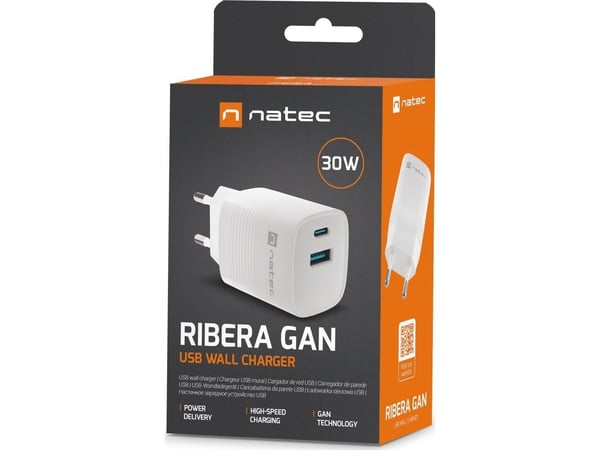 Natec Ribera-lader 1x USB-A 1x USB-C 3 A (NUC-2140) + USB-C til USB-C-kabel 2 m svart
