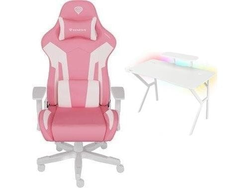 Gamingstol Genesis Nitro 710 rosa/hvit (NFG-1929) + skrivebord Holm 320 RGB hvit 120 cm x 60 cm