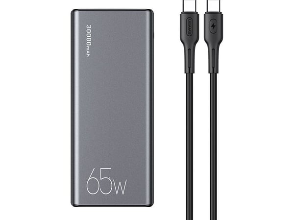 USAMS Powerbank PB59 30000mAh 65W2xQC3.0+PD Fast Charge svart CMXLOGTC01 (US-CD165) + kabel USB-C-USB-C