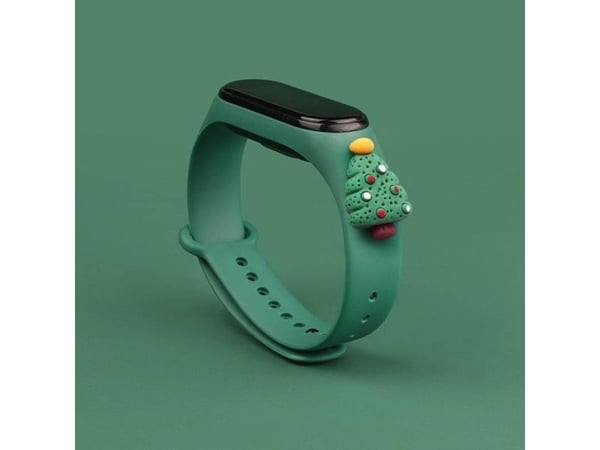 Xmas-reim til Xiaomi Mi Band 3 / 4 - jule-silikonreim med juletre - mørkegrønn