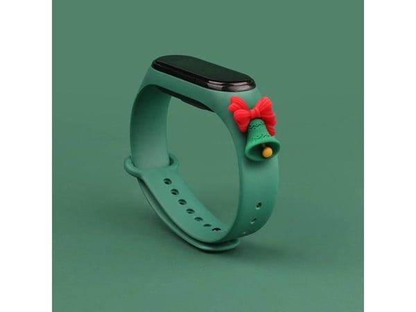 Justerem til Xiaomi Mi Band 3 / 4 - jule silikonarmbånd med bjelle - mørkegrønn