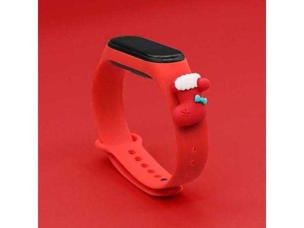 Strap Xmas til Xiaomi Mi Band 3 / 4 - julesilikonreim med sokk - rød