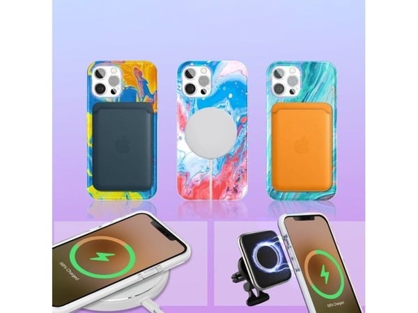 Kingxbar Watercolor Series farget etui til iPhone 12 Pro Max blå-rosa