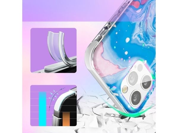 Kingxbar Watercolor Series farget etui til iPhone 12 Pro Max blå-rosa