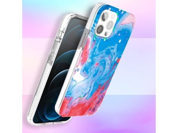 Kingxbar Watercolor Series farget etui til iPhone 12 Pro Max blå-rosa