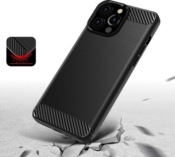 Karbon-etuiet fleksibelt TPU til iPhone 13 Pro - svart