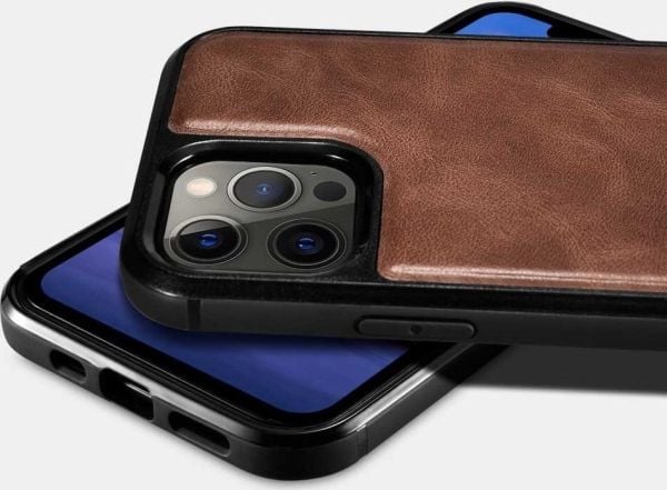 iCarer oljevoks i lærdeksel med naturlig skinn til iPhone 12 Pro Max svart (ALI1206-BK)