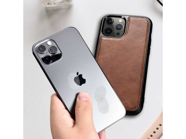 iCarer oljevoks i lærdeksel med naturlig skinn til iPhone 12 Pro Max svart (ALI1206-BK)