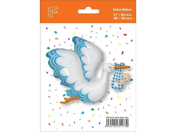 Flexmetal Folieballong 24 tommer FX - Baby Boy Stork, pakket
