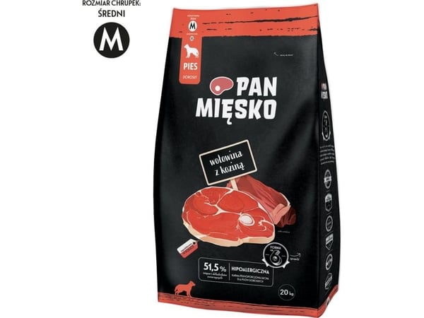 Pan Miesko hundemat Wolowina z kozina (voksen) tyggepinner/snor? kibbles M 20 kg