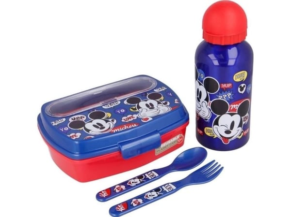 Mickey Mouse - set lunchbox, vattenflaska 400 ml, bestick