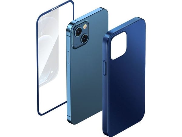 Joyroom 360 deksel forside og bak til iPhone 13 Pro Max + herdet glass skjermbeskytter blå (JR-BP928 blue)