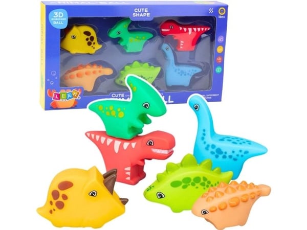 LeanToys badeleketøysett dinosaurer i gummi 6 stk.