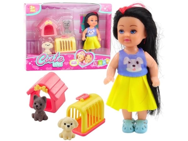 LeanToys mini dukke i snekkerom med hunder hundebur transport