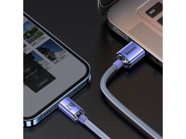 USB-Lightning Baseus Crystal Shine -kaapeli, 2,4A, 1,2 m (violetti)