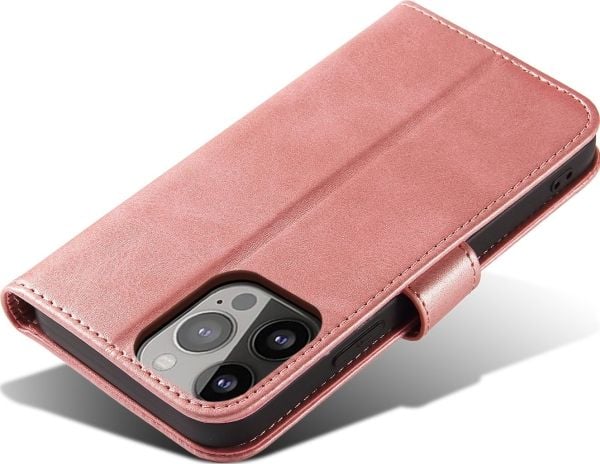 Hurtel Magnet Case elegant deksel med klaff og stativfunksjon for iPhone 13 Pro rosa