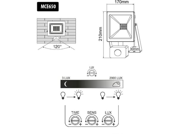 Maclean LED-projektør med bevegelsessensor, slank 50 W, 4000 lm, nøytral hvit (4000 K), IP44, MCE650 NW PIR