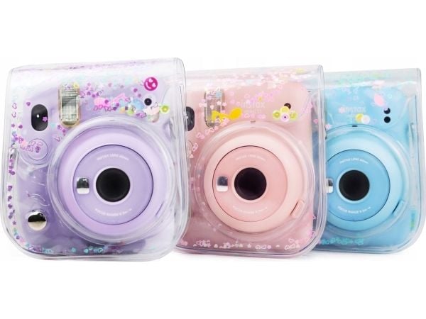 LoveInstant Instax Mini 11 etui / transparent lilla paljetter