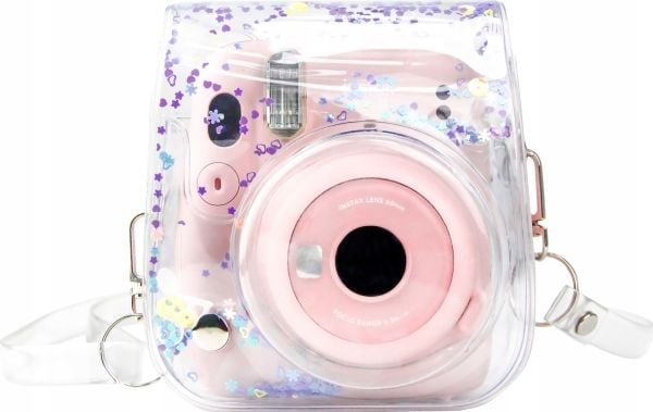 Fodral LoveInstant Instax Mini 11, transparent lila glittrigt