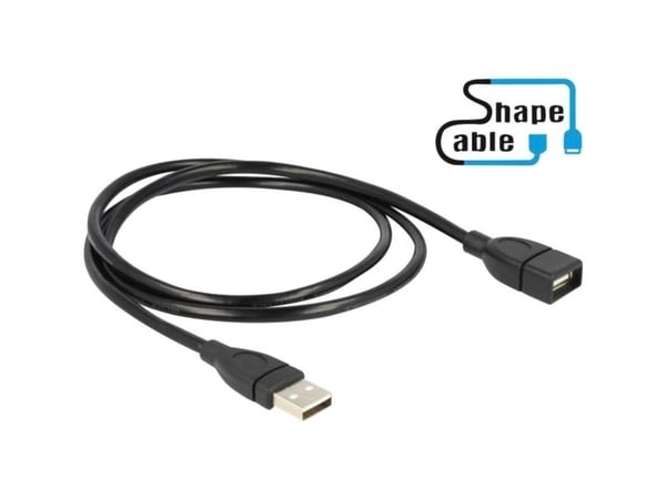 Delock ShapeCable - USB-forlengelseskabel - USB (hunn) til USB (hann) - 1 m - svart