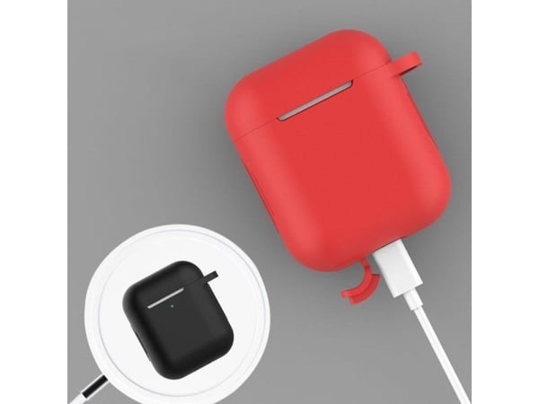 Etui til AirPods 2 / AirPods 1 i silikon soft case til hodetelefoner + nøkkelring karabin anheng blå (etui D)
