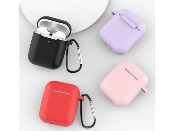 Etui til AirPods 2 / AirPods 1 i silikon soft case til hodetelefoner + nøkkelring karabin anheng blå (etui D)
