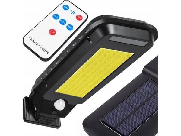 Vegglys LTC solcelle 30 W COB, 2000 lm, bevegelses- og skumringssensor, batteri 2400 mAh + fjernkontroll