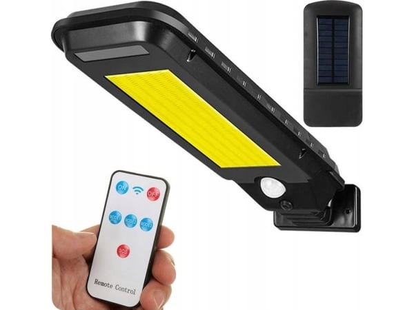 Vegglys LTC solcelle 30 W COB, 2000 lm, bevegelses- og skumringssensor, batteri 2400 mAh + fjernkontroll