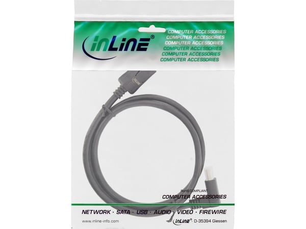 INLINE - DisplayPort-kabel - DisplayPort (M) vinklet oppover til DisplayPort (M) rett - DisplayPort 1.4 - 1 m - 8K-støtte - Svart