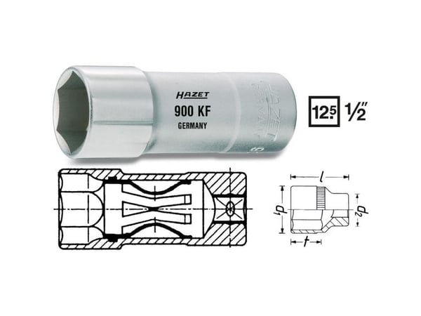 HAZET 900AKF, Stikkontakt, 1/2", Metrisk/imperisk, 1 hoder, 16 mm, 5/8"