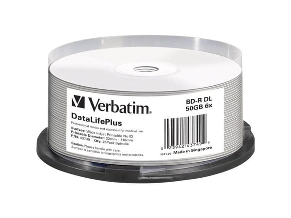 Verbatim DataLifePlus - 25 x BD-R DL - 50 GB 6x - bred utskrivbar yta - spindel